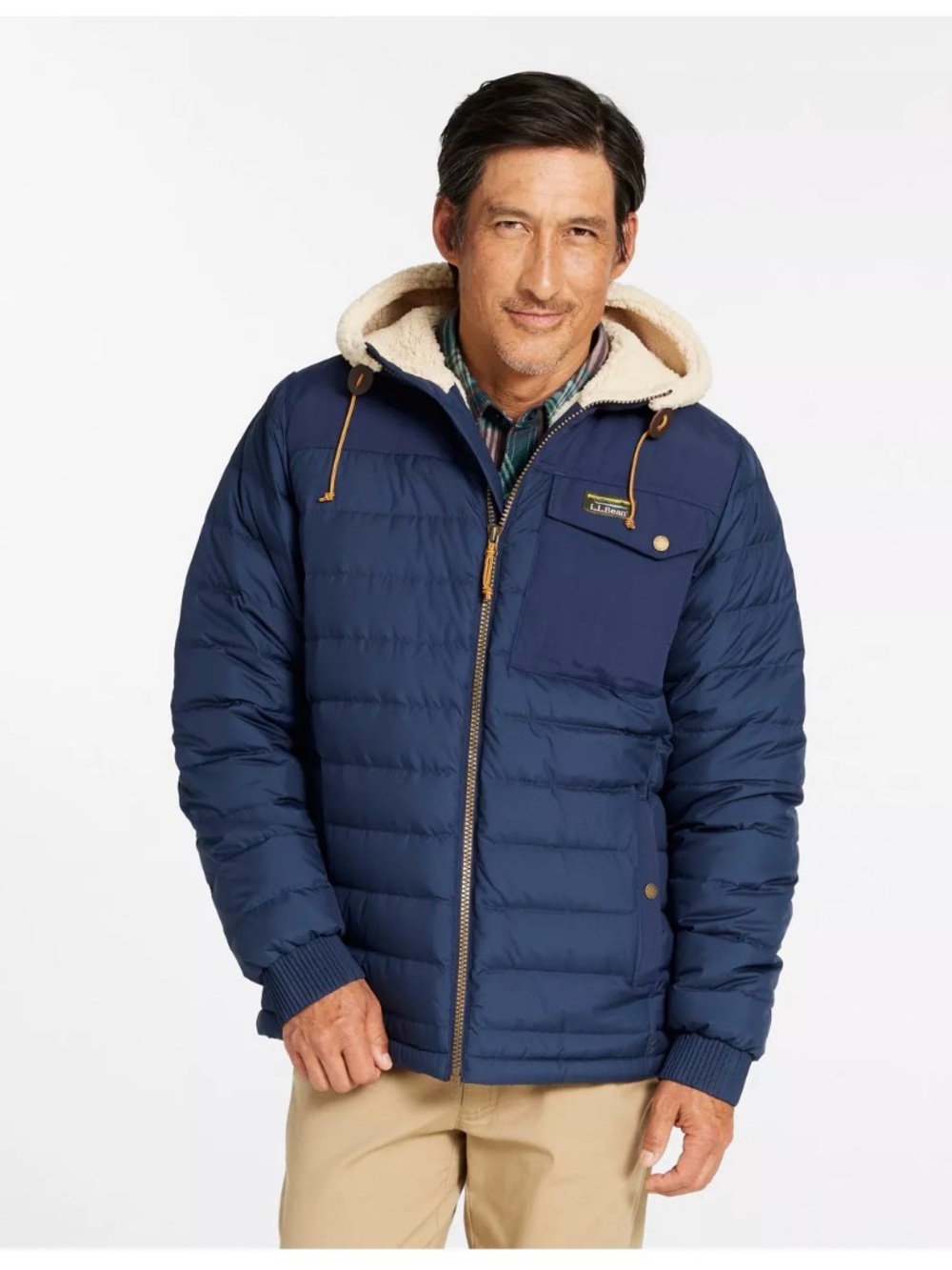 LL Bean Mountain Classic Down Hooded Puffer Jacket, Sherpa-Lined - Mens Medium